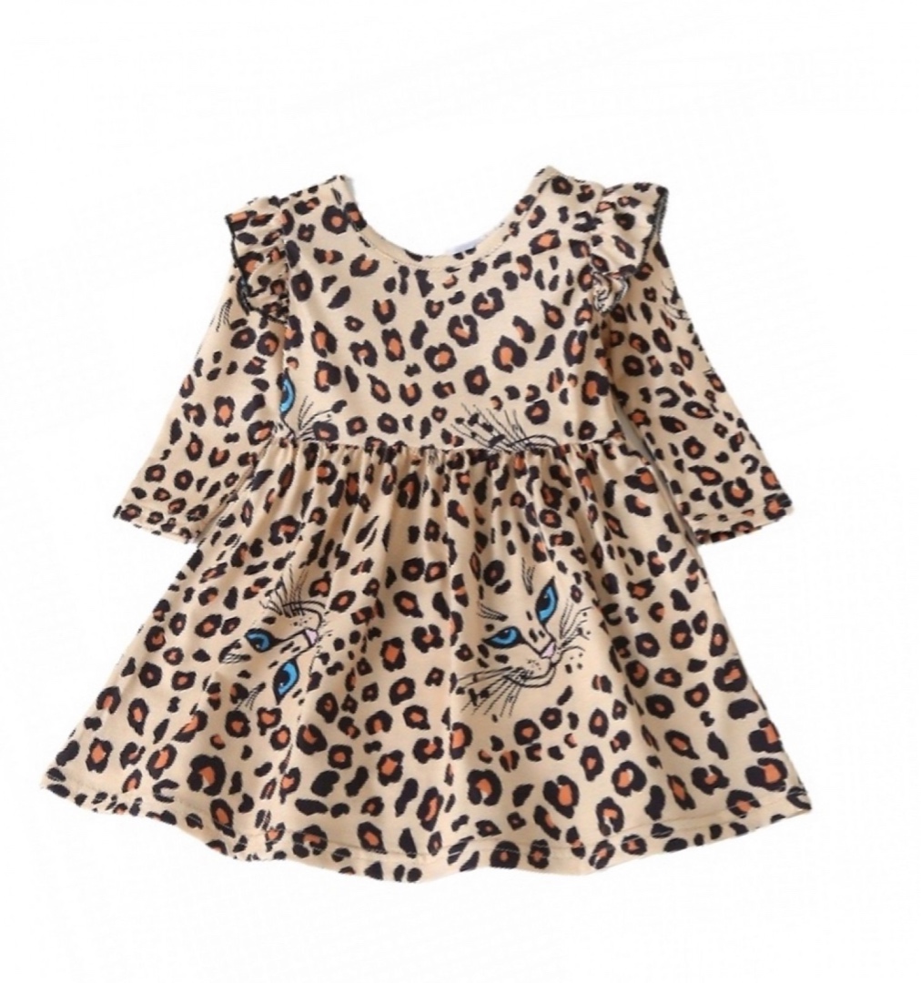 Girl Leopard Pattern Long-sleeve Dress