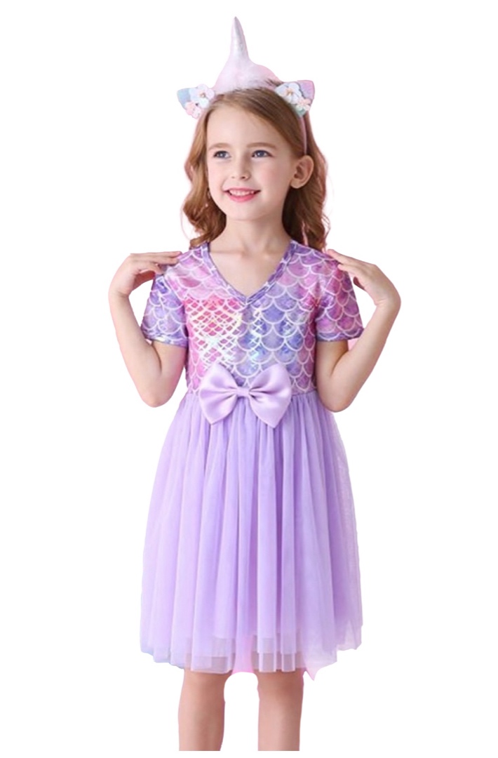 Daily Girl Dress White - Purple