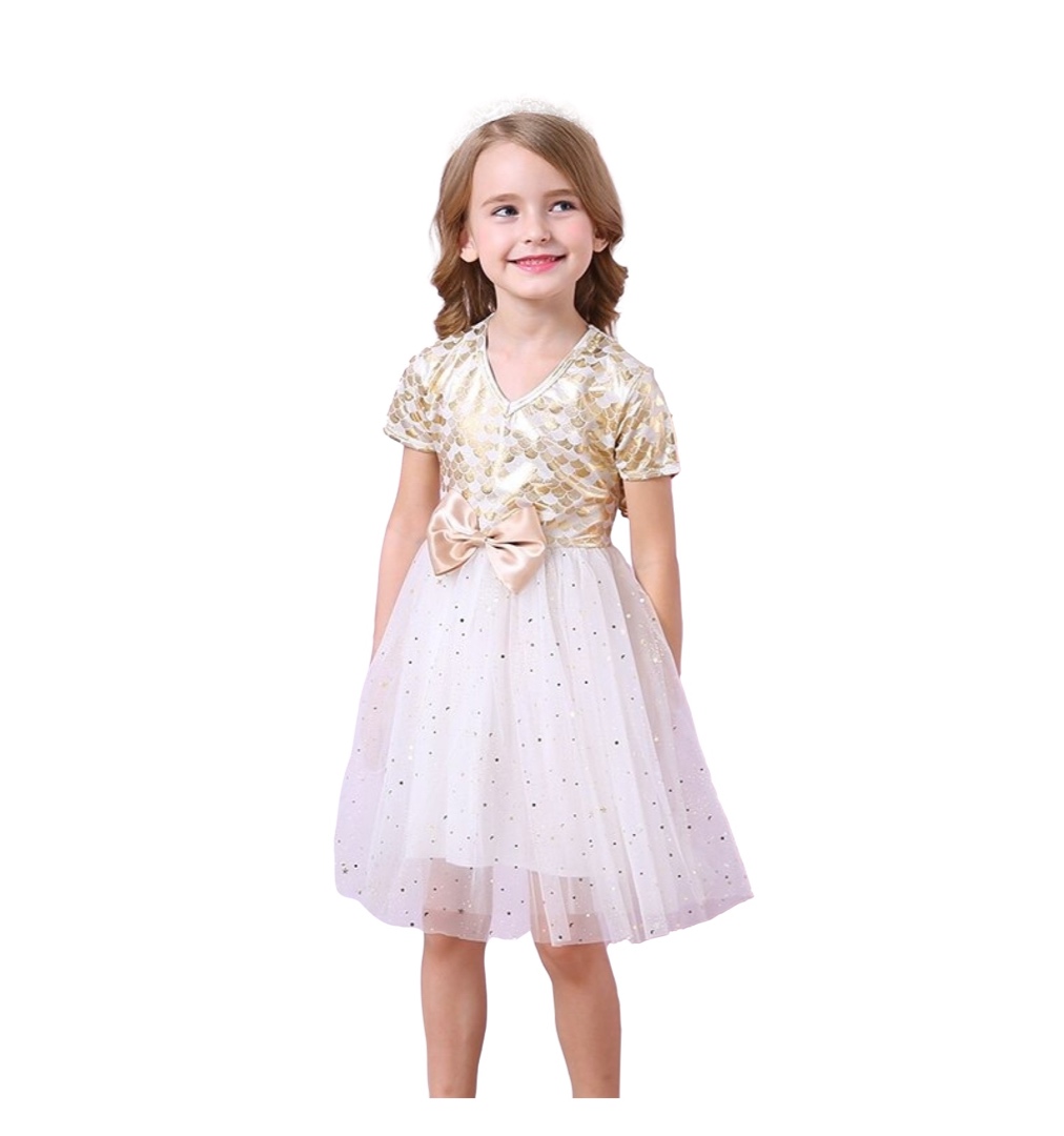 Daily Girl Dress White - Gold with White