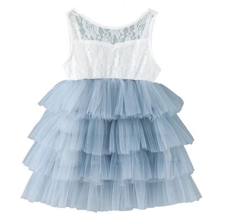 Sleeveless Colorblock Layered Tulle Dress - Light Blue