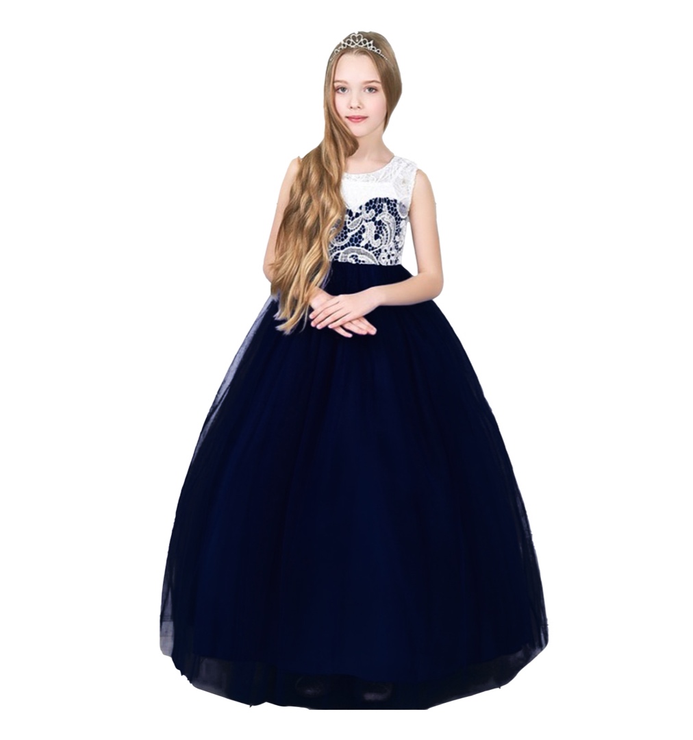 Long Girl Sleeveless Party Dress Dark Blue