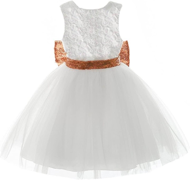 Toddler Girl Bowknot Bling Party Dress white