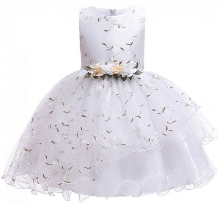 Fashionable Flower Embroidered Party Dress white