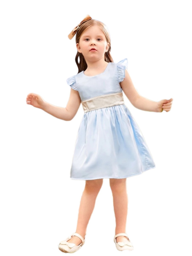 Butterfly Sleeve Tie Back Party Dress - Light Blue