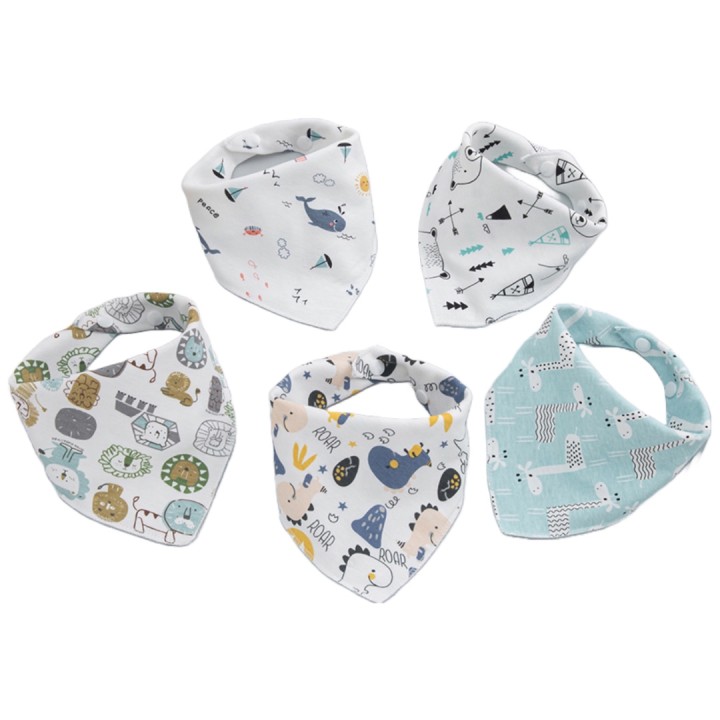 5-pack 100% Cotton Snap Button Baby Bibs