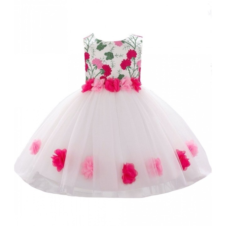 Flower Dress for Babies White - Red