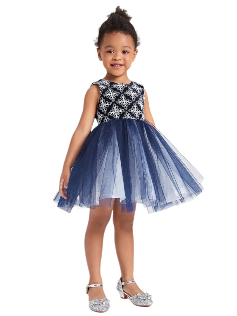 Flare Mesh Party Dress - Blue