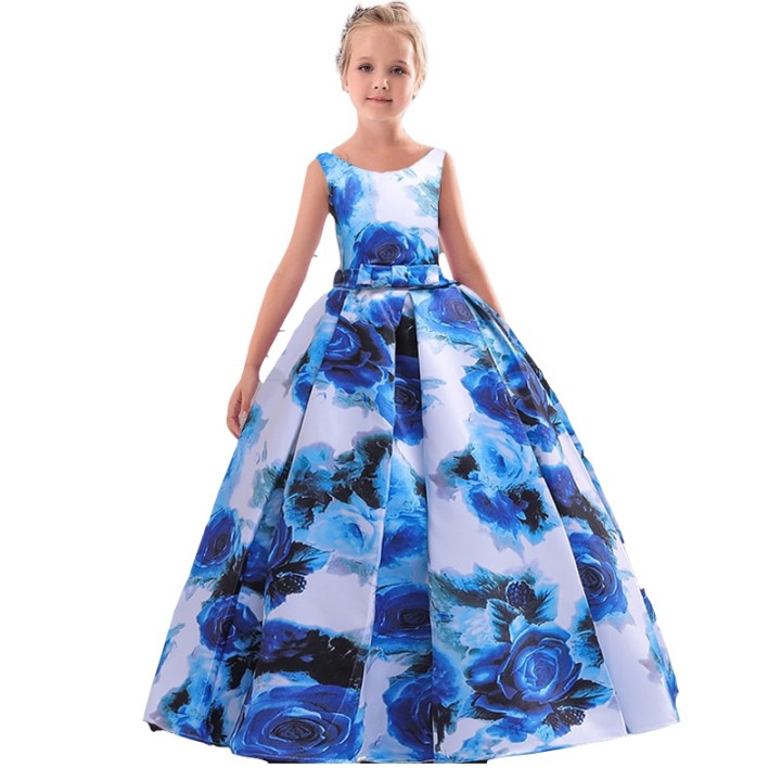 Trendy Flower Allover Party Dress Blue