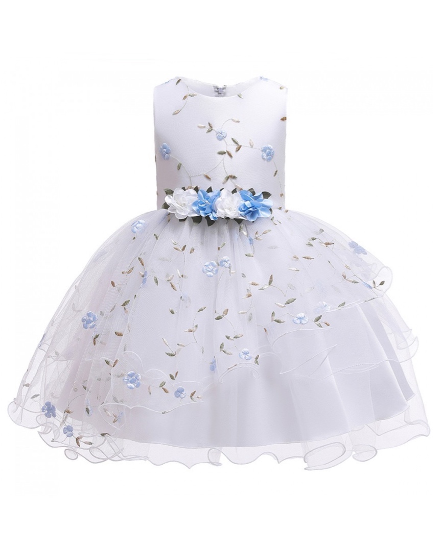 Fashionable Flower Embroidered Party Dress Blue