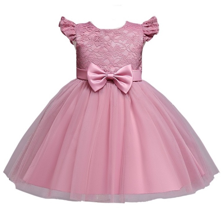 Flutter-sleeve Bowknot Decor Mesh Party Dress