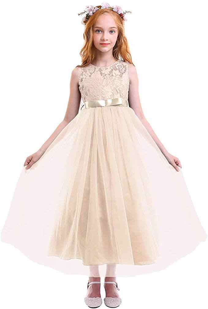 Girl Dress Beige Long - baby costumes