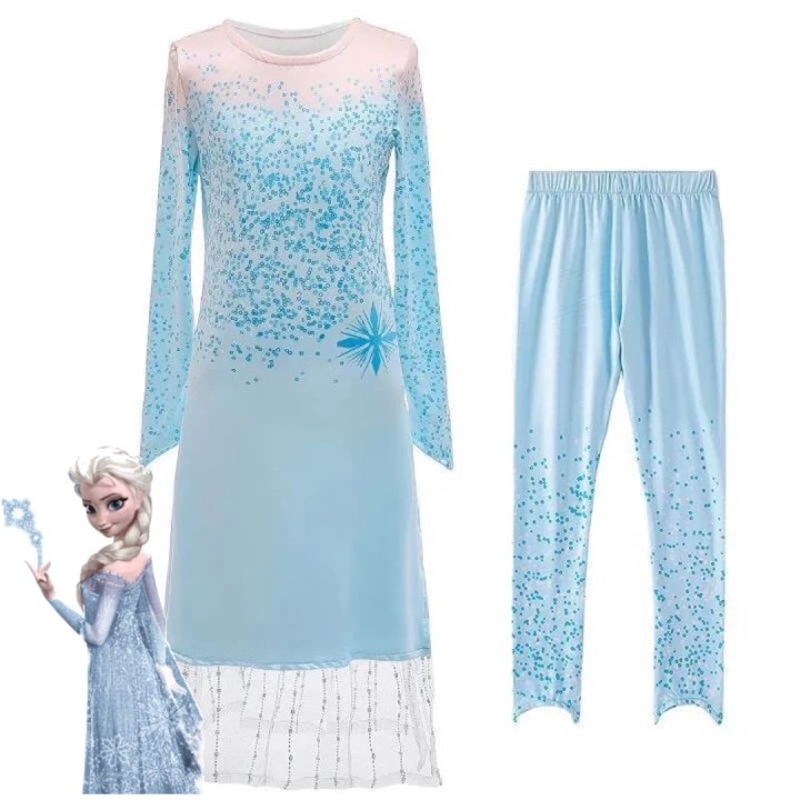 Queen snow Dress Light Blue Long 2 Pieces - baby costumes