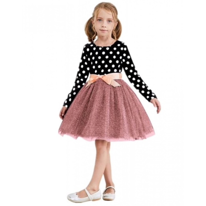 Dress Long Sleeve polka dots Black