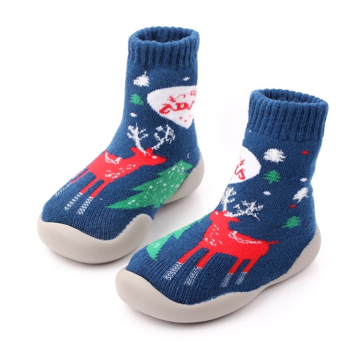 Christmas Knitted High-top Prewalker Shoes Blue