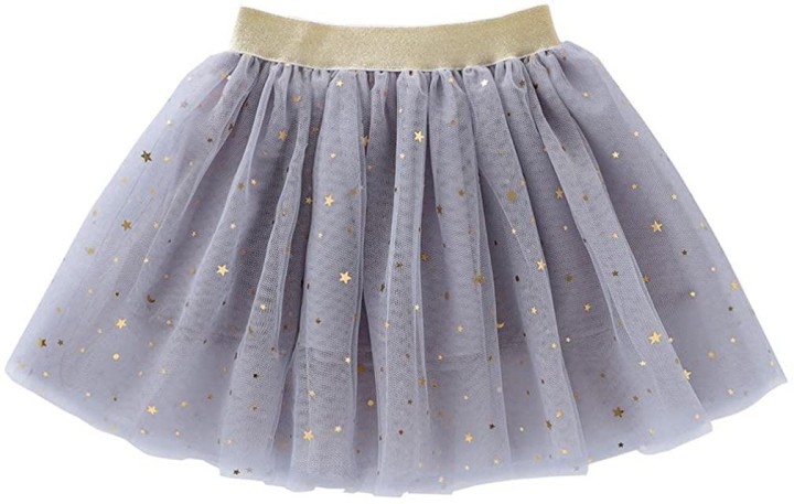 Stars Moon Glitter Design Mesh Circle Skirt - Grey