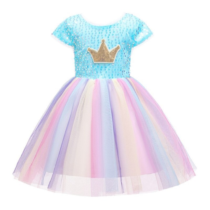 Unicorn Girl Dress - Light Blue Crown