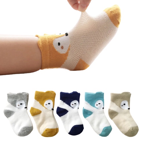 5-pairs Breathable Cartoon Animal Print Mesh Socks