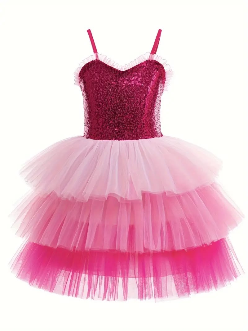 Elegant Magenta - Pink Gradient Tulle Dress