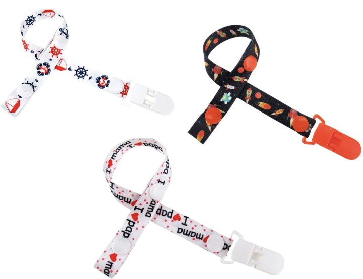 Set of 3 Soother Clips white - Black