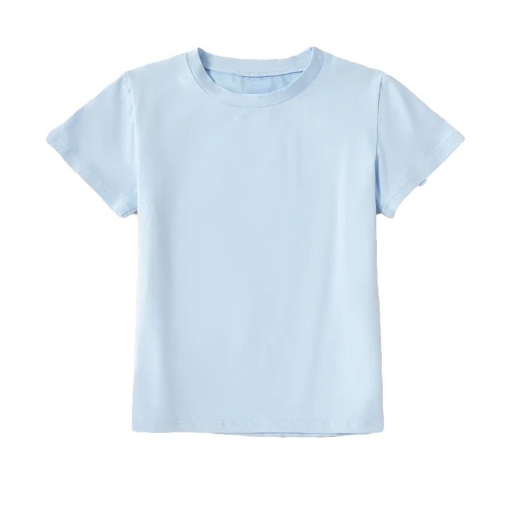 Casual Round-collar Short-sleeve Tee Light Blue