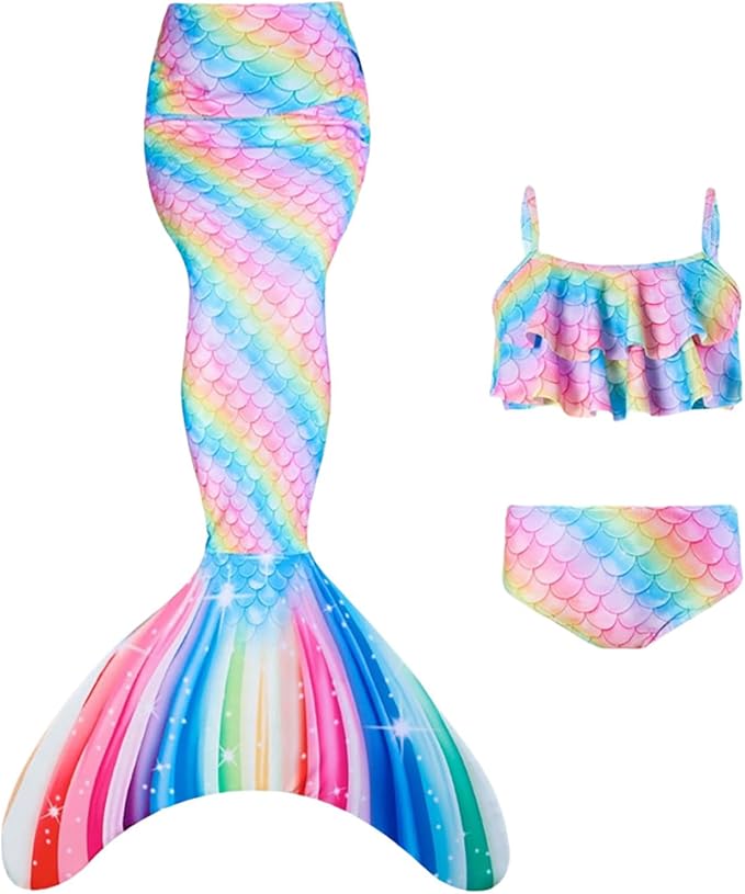3 Pieces -Swimsuit Mermaid Rainbow Size: 5 Years