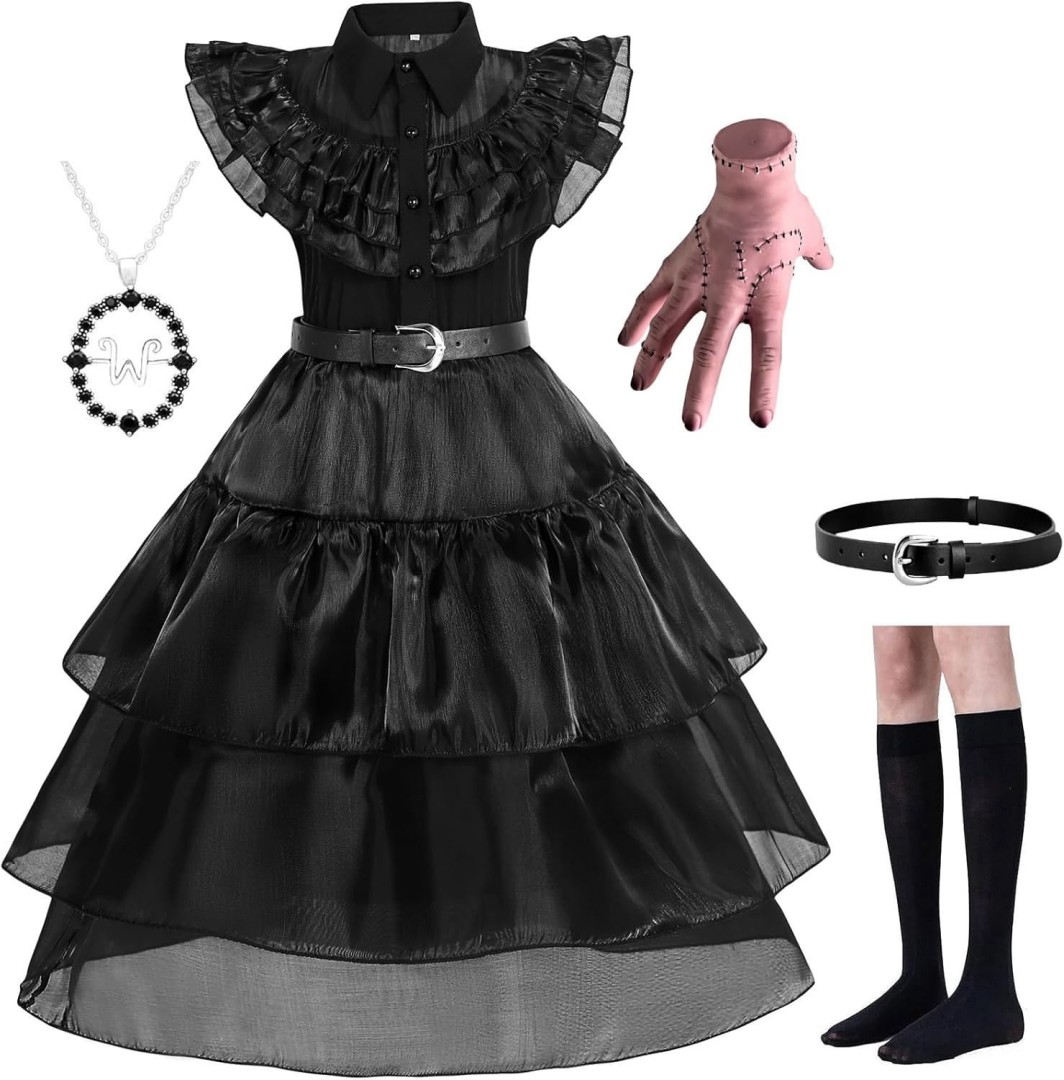 5Pcs Costume Like Wednesday Addams - Black Size: 4-5 Years