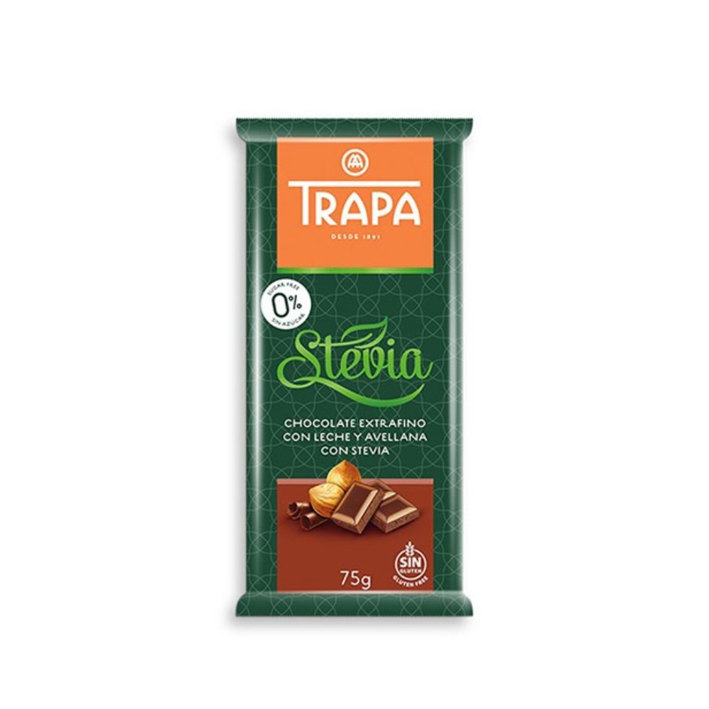 Milk Chocolate with Hazelnuts, Stevia & Maltitol, 75 g, Trapa