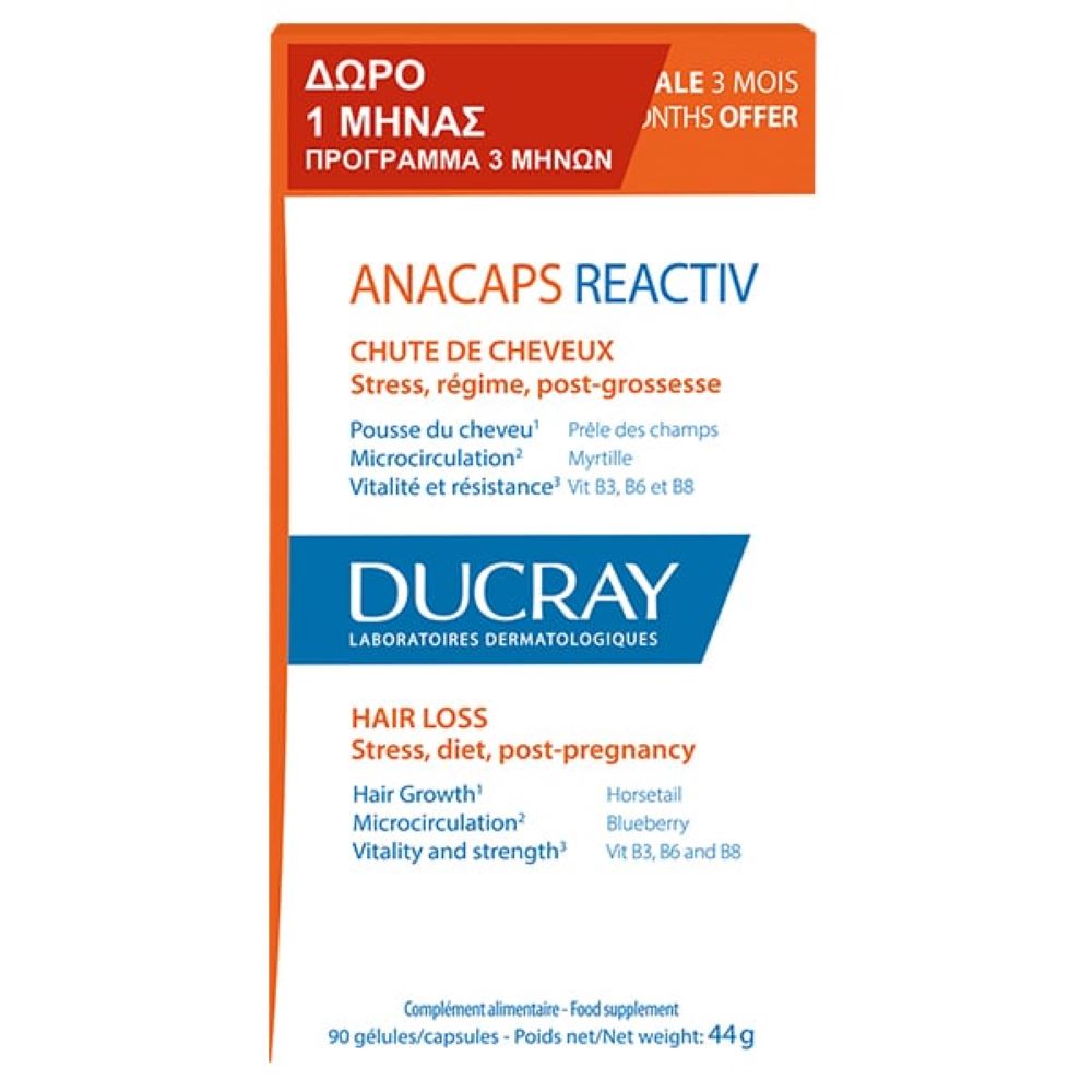 Ducray Anacaps Reactiv Food Supplement For Hair & Nails 90 Caps.